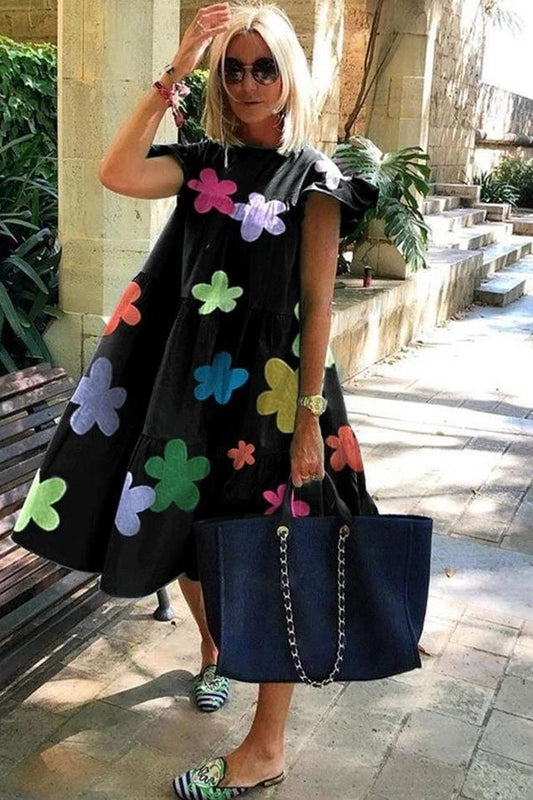 Women's Floral A-Line Summer Dress – Lightweight, Short Sleeve, Comfortable Fit